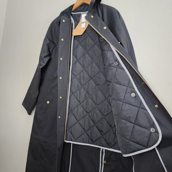 J.Crew NWT Long Barn Coat Black Waxed Twill Small Removable Quilted Vest - Picture 12 of 16